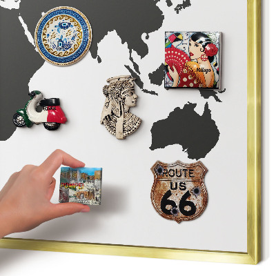 Magnetic board for magnets in a gold frame World map