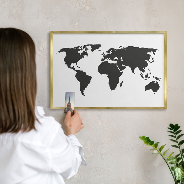 Magnetic board for magnets in a gold frame World map