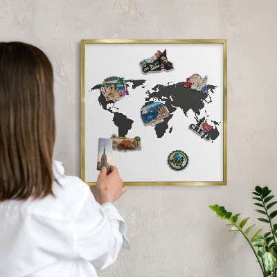 Magnetic board for magnets in a gold frame World map