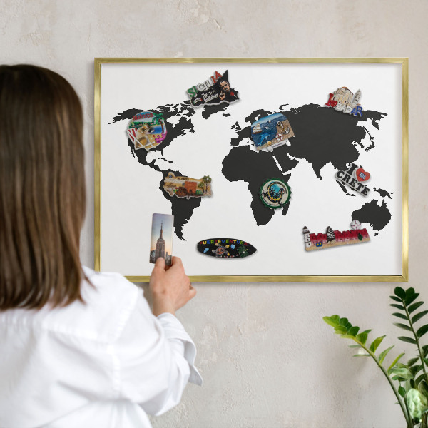Magnetic board for magnets in a gold frame World map
