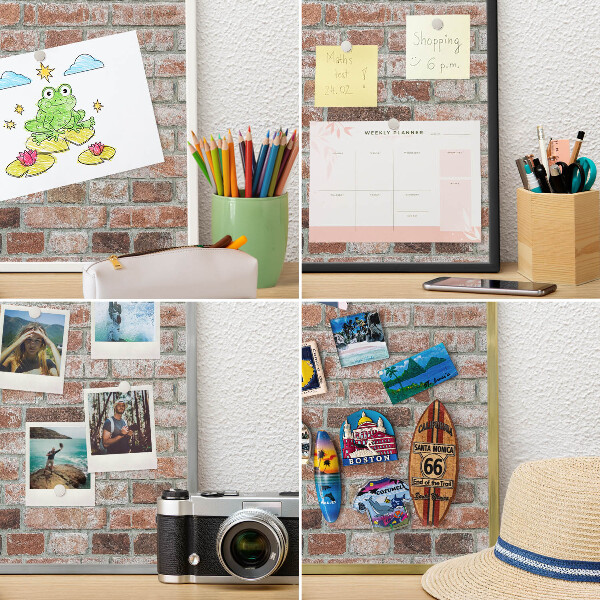 Metal magnet board with a gold frame Brick wall