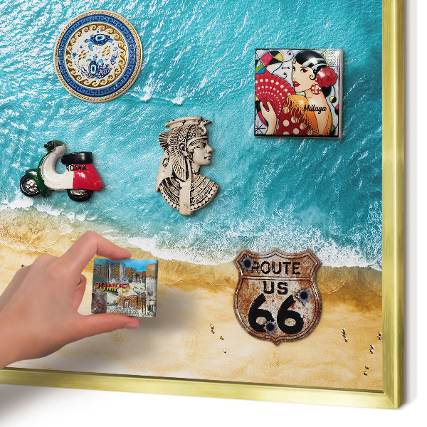 Magnetic board for magnets in a gold frame Sea and beach