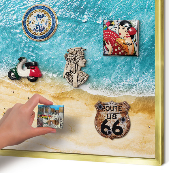 Magnetic board for magnets in a gold frame Sea and beach