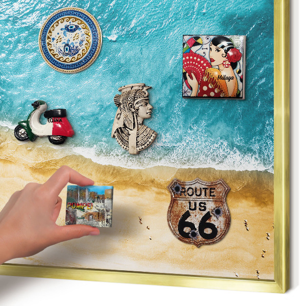 Magnetic board for magnets in a gold frame Sea and beach