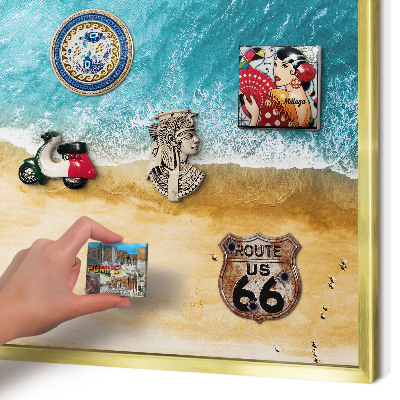 Magnetic board for magnets in a gold frame Sea and beach