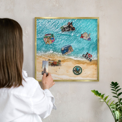 Magnetic board for magnets in a gold frame Sea and beach