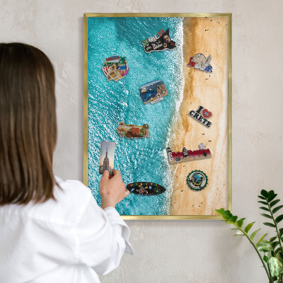 Magnetic board for magnets in a gold frame Sea and beach