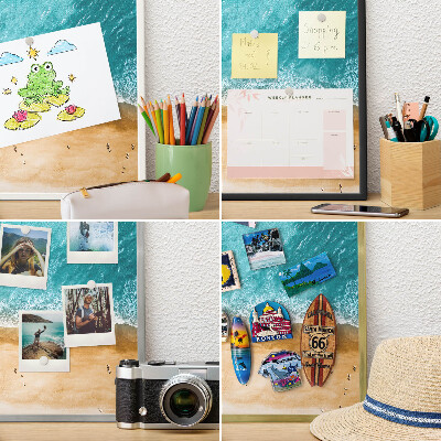 Magnetic board for magnets in a gold frame Sea and beach
