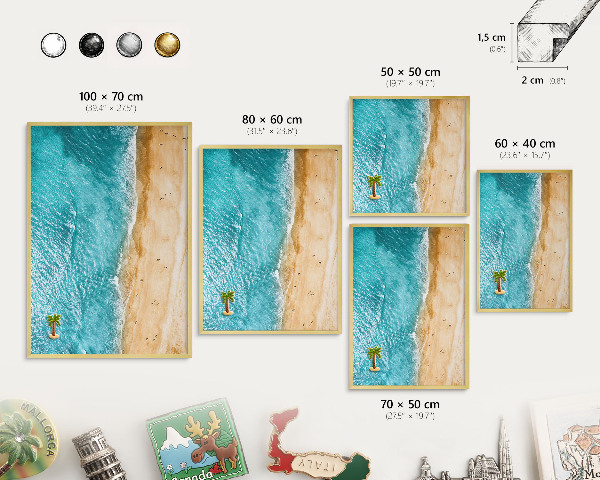 Magnetic board for magnets in a gold frame Sea and beach