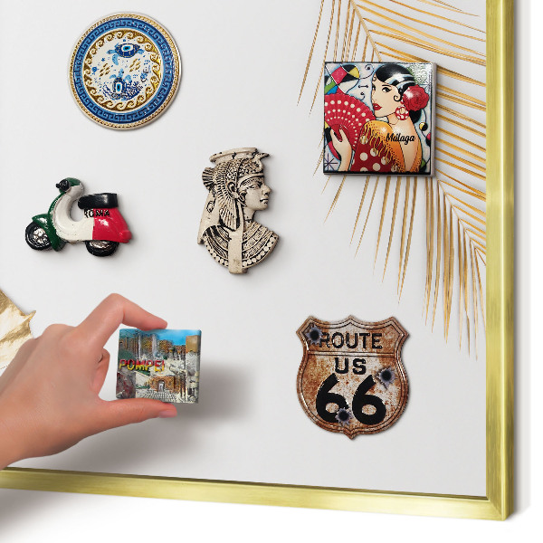 Metal magnet board with a gold frame Elegant leaves