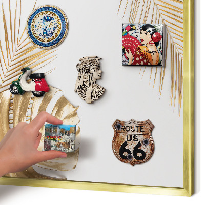 Metal magnet board with a gold frame Elegant leaves