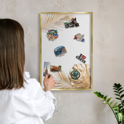 Metal magnet board with a gold frame Elegant leaves