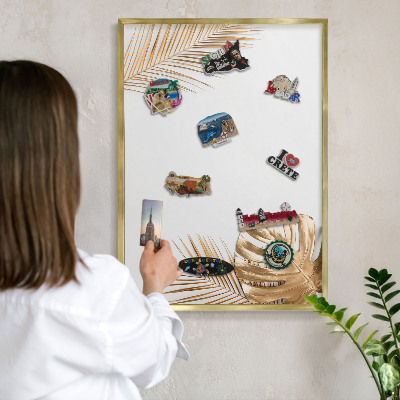 Metal magnet board with a gold frame Elegant leaves