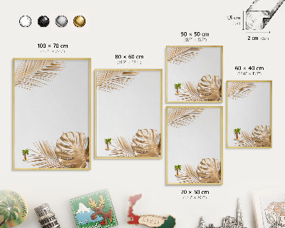 Metal magnet board with a gold frame Elegant leaves