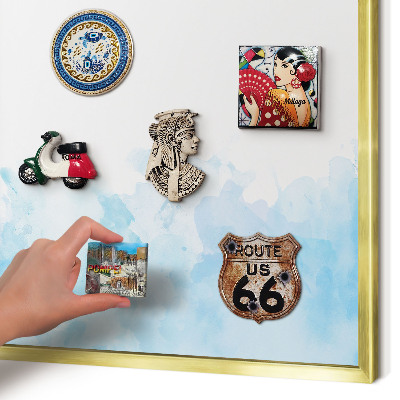 Metal magnet board with a gold frame Relaxing landscape