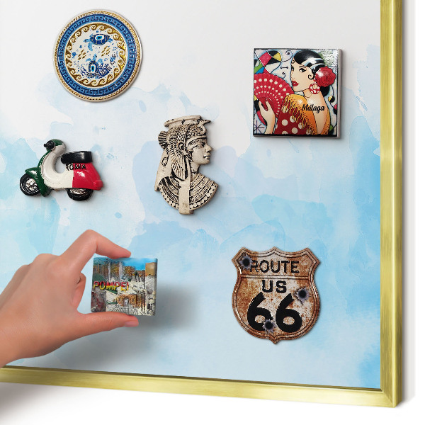 Metal magnet board with a gold frame Relaxing landscape