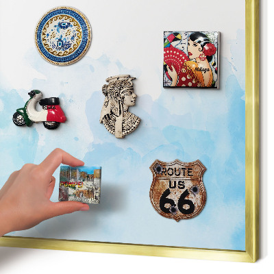 Metal magnet board with a gold frame Relaxing landscape