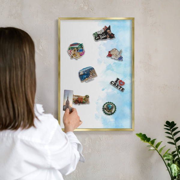 Metal magnet board with a gold frame Relaxing landscape