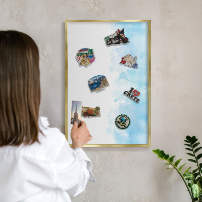 Metal magnet board with a gold frame Relaxing landscape