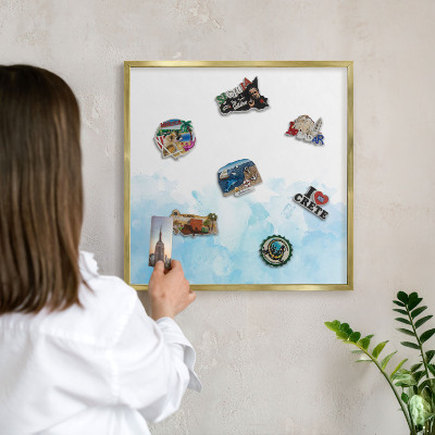 Metal magnet board with a gold frame Relaxing landscape