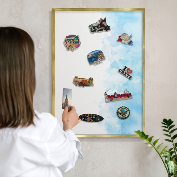 Metal magnet board with a gold frame Relaxing landscape