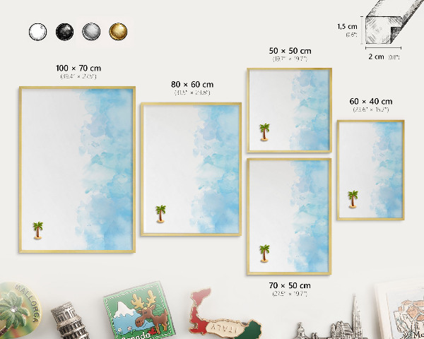 Metal magnet board with a gold frame Relaxing landscape