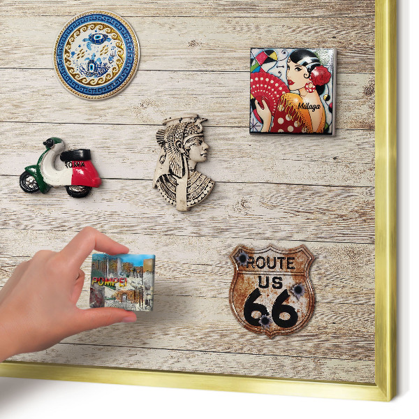 Magnetic board for magnets in a gold frame Wooden texture