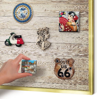 Magnetic board for magnets in a gold frame Wooden texture
