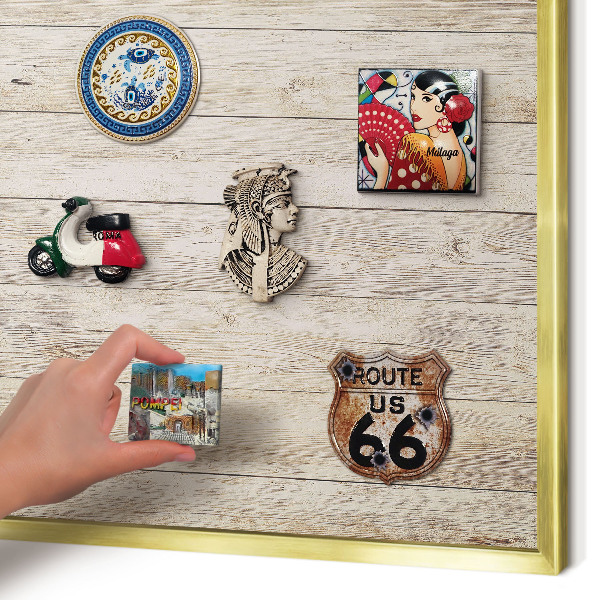 Magnetic board for magnets in a gold frame Wooden texture