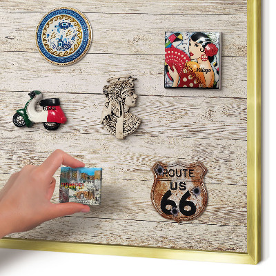 Magnetic board for magnets in a gold frame Wooden texture