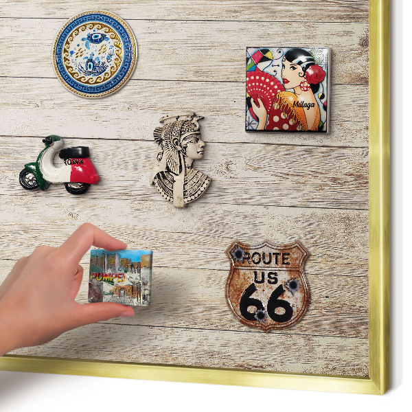 Magnetic board for magnets in a gold frame Wooden texture