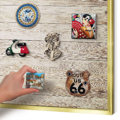 Magnetic board for magnets in a gold frame Wooden texture