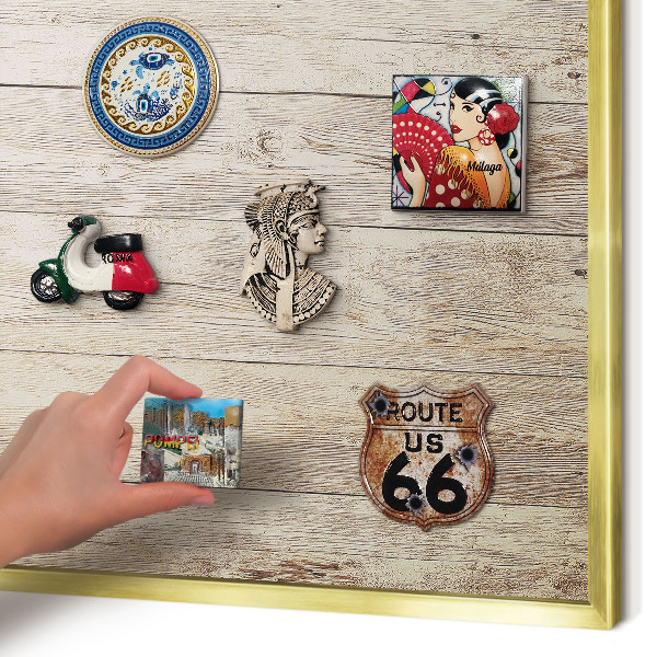 Magnetic board for magnets in a gold frame Wooden texture