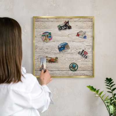 Magnetic board for magnets in a gold frame Wooden texture