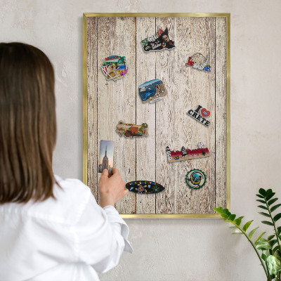 Magnetic board for magnets in a gold frame Wooden texture