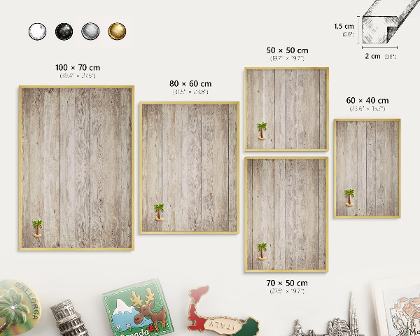 Magnetic board for magnets in a gold frame Wooden texture