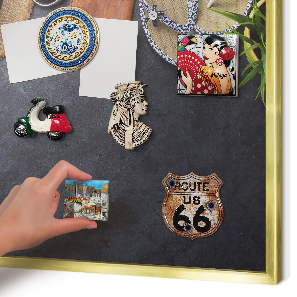 Metal magnet board with a gold frame Holiday atmosphere