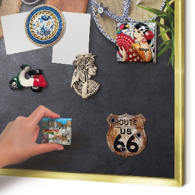 Metal magnet board with a gold frame Holiday atmosphere