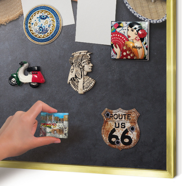 Metal magnet board with a gold frame Holiday atmosphere