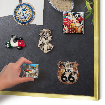 Metal magnet board with a gold frame Holiday atmosphere