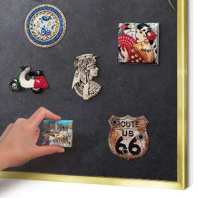 Metal magnet board with a gold frame Holiday atmosphere