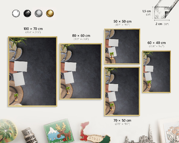 Metal magnet board with a gold frame Holiday atmosphere