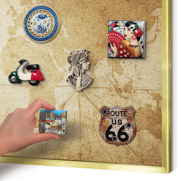 Magnetic board for magnets in a gold frame Old map