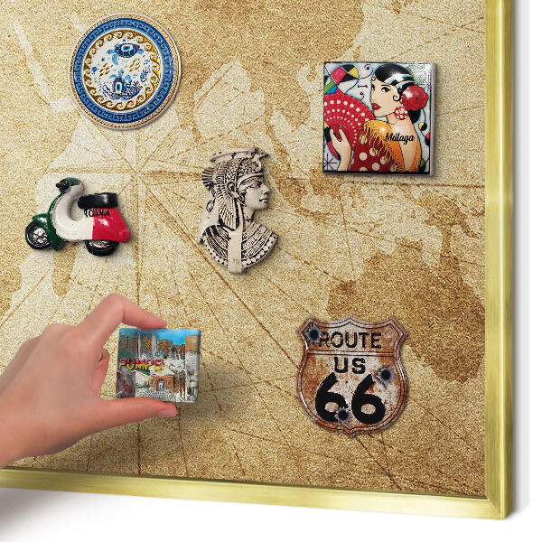 Magnetic board for magnets in a gold frame Old map