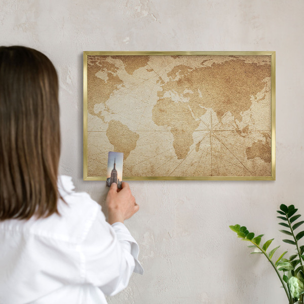 Magnetic board for magnets in a gold frame Old map