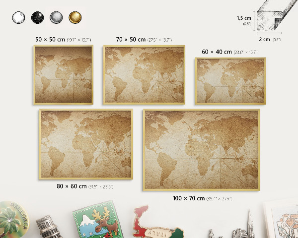 Magnetic board for magnets in a gold frame Old map