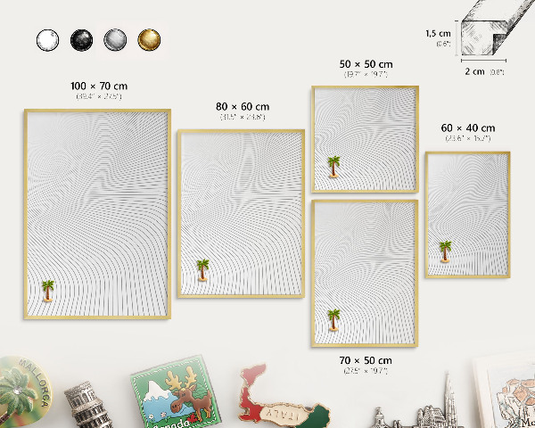 Metal magnet board with a gold frame Line waves