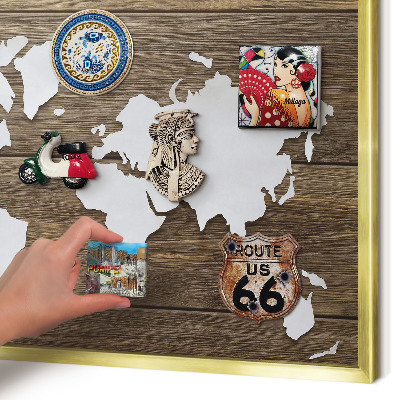 Magnetic board for magnets in a gold frame Wooden map
