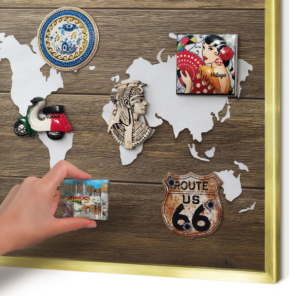 Magnetic board for magnets in a gold frame Wooden map