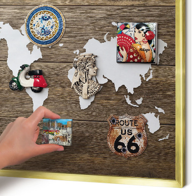 Magnetic board for magnets in a gold frame Wooden map